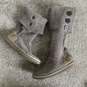 UGG Australia Boots Womens 8 Gray Classic Cardy Tall Knit Winter 5819 Fold Over